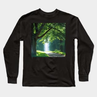 Paved Pathway to a Gorgeous Waterfall Scene Long Sleeve T-Shirt